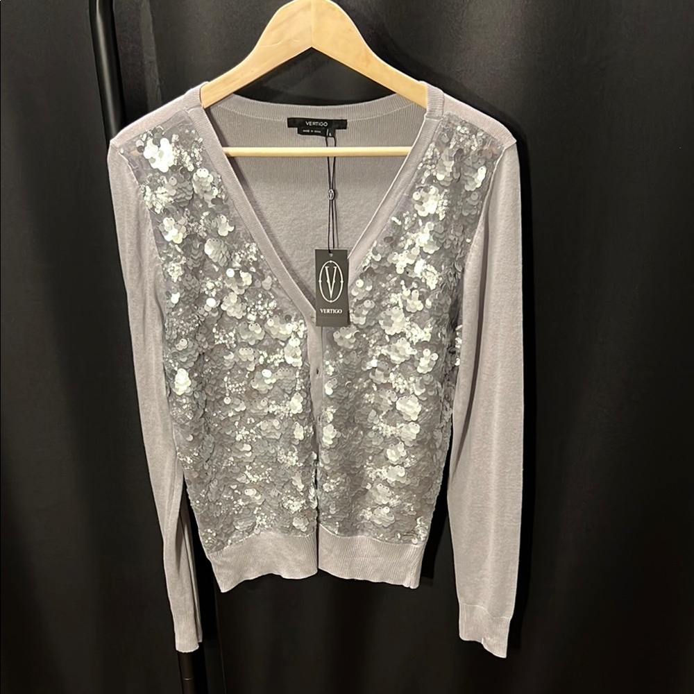 Women's Gray Sequin Cardigan